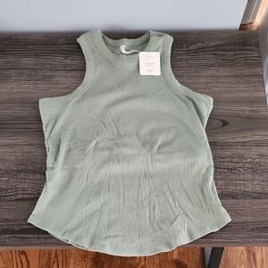 Fabletics Sage Green High Neck Ribbed Built In Bra Tank Top